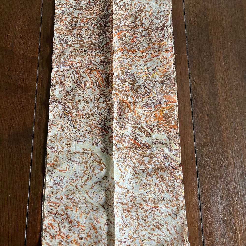 Vintage Hand-Marbled Silk Orange & Brown Scarf from India - Picture 4 of 6